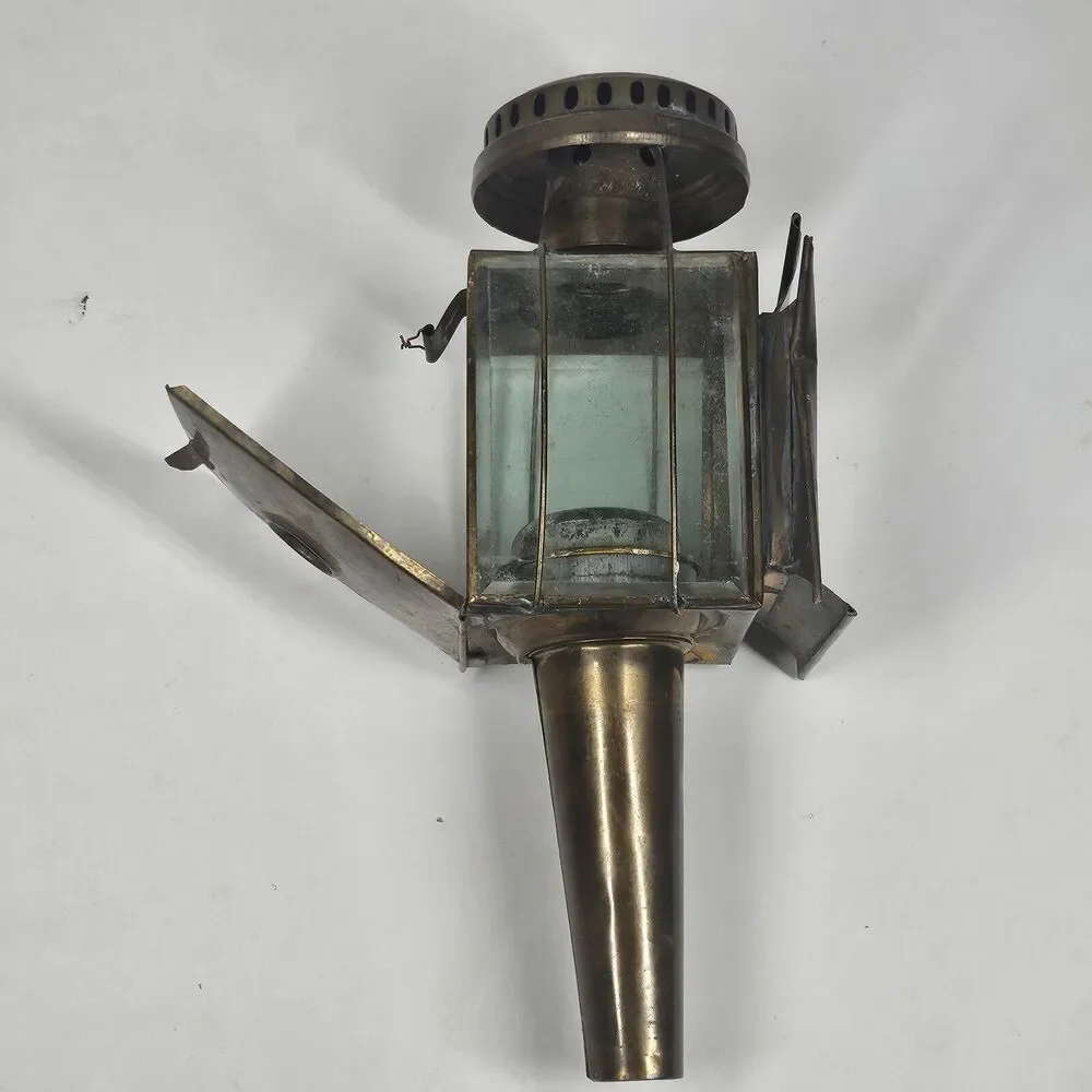 Brass Carriage Lamp Antique Coach Wall Light Fixture Glass